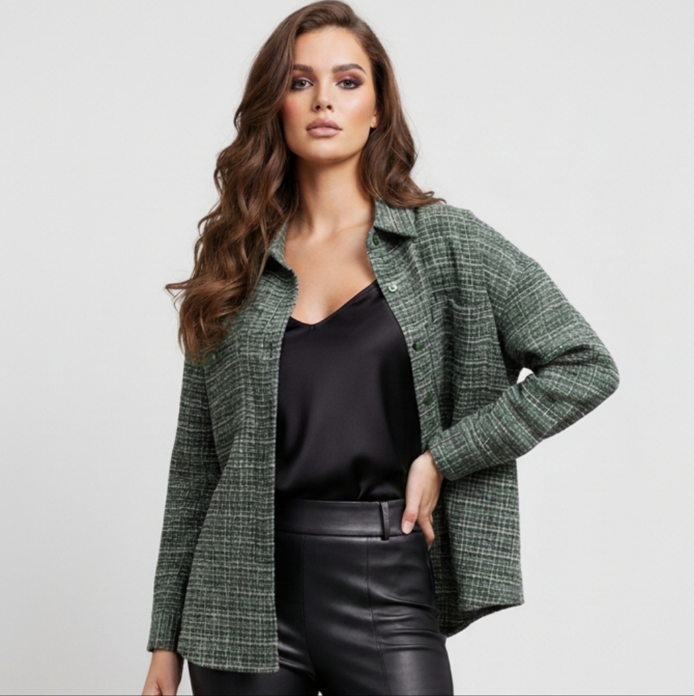 Lumiere Medium Green Plaid Oversized Shacket
